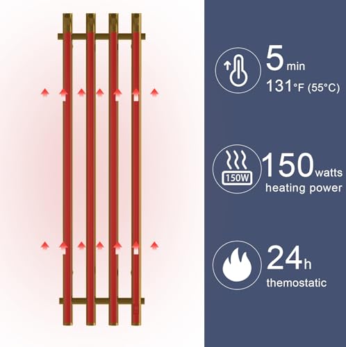 Heated Towel Rack, Towel Warmer with Timer, Wall Mounted hot Towel Warmer Rack for Bathroom, Hardwired or Plug-in Models Vertical Towel Heater (Gold) - color: Gold