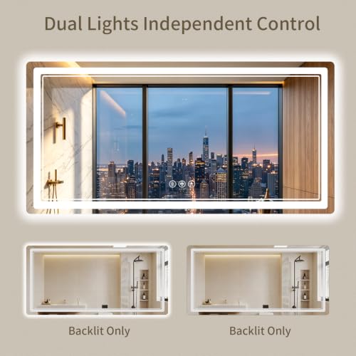30"x71" LED Bathroom Mirror with Lights, Backlit + Front Lit, Anti-Fog, Lighted Bathroom Mirror for Wall, HD Shatterproof Tempered Glass, Dimmable, Memory Function (Horizontal/Vertical) - size: 71"L x 30"W