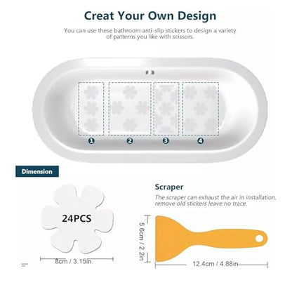 ZJchao 24 Pcs Bathtub Stickers Non Slip Shower Stickers Safety Bath Decals Anti Slip Bath Non Bathtub Decals with Scraper for Bathroom Shower Pool Stairs