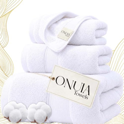 Luxury Bath Towels 3 Packs, Premium 100% Cotton, Hotel-Quality Experience, Ultra Soft Skin, Absorbent, Quick Drying & Low Lint, for Bathroom, Spa, Gym & Home Use - color: White Set of 3