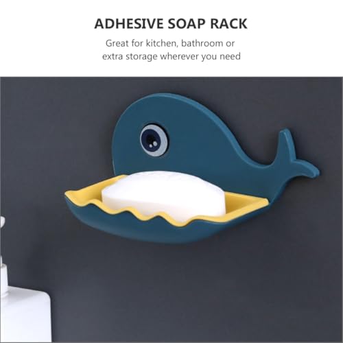 TIDTALEO Whale Shaped Adhesive Soap Holder with Draining Design Wall-Mounted Bar Soap Rack for Bathroom Shower Dark Blue Non-Drill Organizer