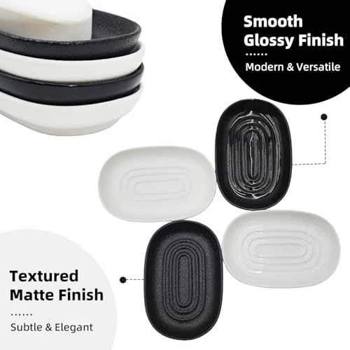 Ceramic Soap Dishes for Bar Soap- Matte White Textured Finish Bar Soap Holder for Bathroom Kitchen Sink & Shower - Easy to Clean Simple Oval Soap Dish Soap Tray for Soap Bars, Sponges, Jewelry - color: White- Textured Matte