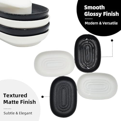 Ceramic Soap Dishes for Bar Soap- Matte White Textured Finish Bar Soap Holder for Bathroom Kitchen Sink & Shower - Easy to Clean Simple Oval Soap Dish Soap Tray for Soap Bars, Sponges, Jewelry - color: White- Textured Matte