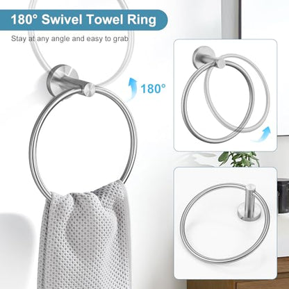 TQKAG Bathroom Towel Bar Holder Sets Brushed Nickel 23.6 Inch Round Stainless Steel Towel Bar Set 5 Piece Bathroom Accessory Set Wall Mounted - color: Brushed Nickel, size: 5-Pieces Set