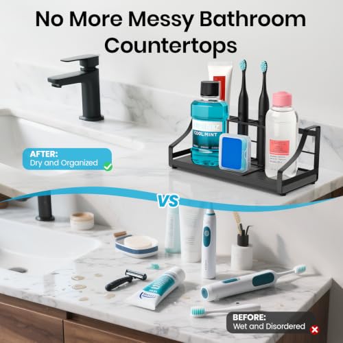 BOTEMY Toothbrush Holder with Instant Drying Stone - Bathroom Counter Organizer, Diatomite Electric Toothbrush Toothpaste Holders, Bathroom Sink Organizers and Storage,Black - size: X-Large