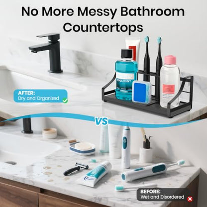 BOTEMY Toothbrush Holder with Instant Drying Stone - Bathroom Counter Organizer, Diatomite Electric Toothbrush Toothpaste Holders, Bathroom Sink Organizers and Storage,Black - size: X-Large