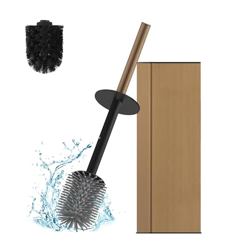 BGL Toilet Brush with Holder for Bathroom Matte Brushed Brass Aluminium Standing for Bathroom Toilet Bowl Cleaner Brush and Holder Set, Square Design - color: Matte Brushed Brass