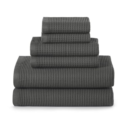 ecolook 6-Piece Waffle Towel Set, 100% Cotton Lightweight - Dark Gray | Absorbent & Quick-Drying, 2 Bath Towels (31×63 in), 2 Hand Towels, 2 Washcloths, Lint-Free for Bathroom, Pool, Gym, Travel - color: Dark Gray