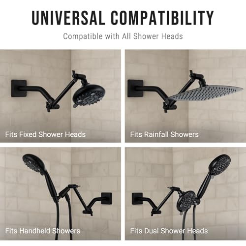 G-Promise 6 Inch Shower Extender with 6 Inch Arm and Flange(Matte Black) | Solid Brass Construction, Height and Angle Adjustable, Standard Connection Thread, All Installation Tools Included - color: Matte Black, style: 6 Inch