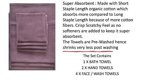 Bath Towel Set Waffle Organic Cotton GOTS Certified Burgundy Super ABSORBANT & Quick Dry NO SOFTENERS Environment Friendly 1xBATH 58x30.5, 2xHAND 29x20, 4xFACE 12x12INCH - color: Burgundy