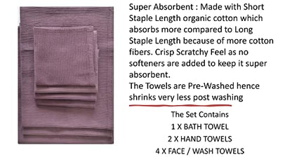 Bath Towel Set Waffle Organic Cotton GOTS Certified Burgundy Super ABSORBANT & Quick Dry NO SOFTENERS Environment Friendly 1xBATH 58x30.5, 2xHAND 29x20, 4xFACE 12x12INCH - color: Burgundy