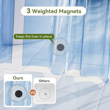 Plastic Shower Curtain Liner Pack of 2, Lightweight Clear Plastic Shower Liner PEVA 72 x 72 Waterproof Shower Curtains for Bathroom with 3 Strong Magnets and Rustproof Grommets, Clear Blue - color: Clear Blue, size: 72"W x 72"L (Pack of 2)