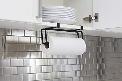 Umbra Squire Paper Towel Holder, Under Cabinet Wall Mount Steel, Black | Bent metal, space saving compact size, hangs over door or shelf, low waste finish, fits kitchen or bath