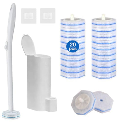 Toilet Brush Set with 20 Replacement Heads, Wand & Caddy, 5X Cleaning Power | Pre-filled Toilet Bowl Cleaners, Firm & No Dropping, Wall-Mountable, Fresh Fragrance, Touch-Free, Toilet Cleaning Kit - size: Starter Kit+20 Refill Heads