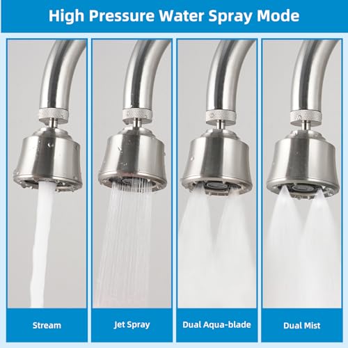 4 Modes Kitchen Sink Faucet Head, Big Angle Swivel Aerator, Brushed Nickel | Faucet Sprayer Attachment with 55/64-27UNS Famale Thread, Male Thread Adapter Included - color: Brushed Nickel, style: with 1 joint ball