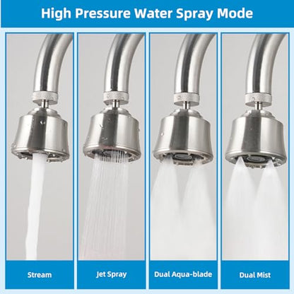 4 Modes Kitchen Sink Faucet Head, Big Angle Swivel Aerator, Brushed Nickel | Faucet Sprayer Attachment with 55/64-27UNS Famale Thread, Male Thread Adapter Included - color: Brushed Nickel, style: with 1 joint ball