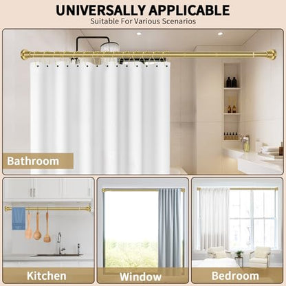 ZYRW Shower Curtain Rod 36-84 Inches (3-7ft) Non Rust Adjustable Shower Rod Spring Tension Non Slip No Drilling Stainless Steel Shower Rods for Bathroom Window - color: Brushed Gold, size: 36"-84"