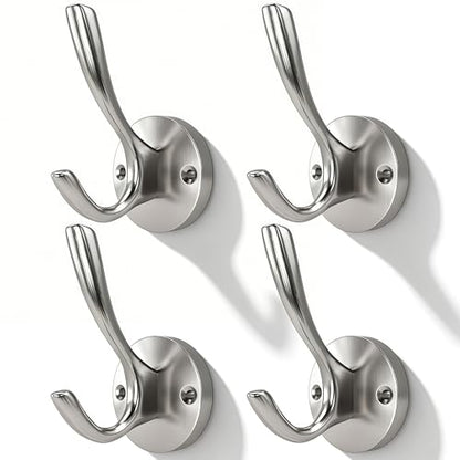 Coat Hooks for Hanging Coat Hooks for Wall Mounted Brass Wall Hooks Heavy Duty Brushed Robe Closet Hooks for Hanging Coats Entryway Metal Towel Hooks for Bathrooms (1, Silver)