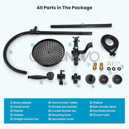 gotonovo Exposed Shower Faucet Set with Tub Spout Oil Rubbed Bronze | Brass Bathroom Shower System,8 Inch Rainfall Head with Handheld Spray and Tub Filler,Adjustable Height,6’’ Hole Distance - color: Bronze