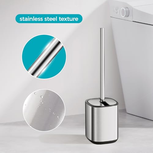 Toilet Brush and Holder Set Toilet Bowl Brush Stainless Steel Automatic Open lid Toilet Bowl Cleaner Brush with Durable Bristle Head Toilet Cleaning Brush for Bathroom - color: Stainless Steel