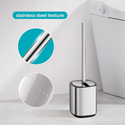 Toilet Brush and Holder Set Toilet Bowl Brush Stainless Steel Automatic Open lid Toilet Bowl Cleaner Brush with Durable Bristle Head Toilet Cleaning Brush for Bathroom - color: Stainless Steel