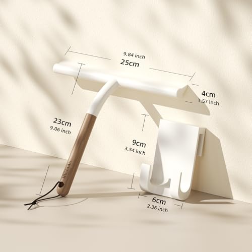 Shower Squeegee for Shower Glass, Bathroom Glass Cleaning Tool with Hook Mount, Squeegee for Glass Doors, Window Cleaning, Tile Shower Walls (White+Wood) - color: White+wood