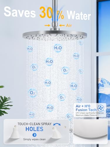 Woindo Shower Faucet Set 10" Rain Shower Head/8'' Side Shower Head and 3 Setting Handheld Ceiling Mount 3 Push Button Diverter Complete Rainfall Round Shower System Included Valve Trim Kit - color: Brushed Nickel, style: 10"-R-Ceiling-02