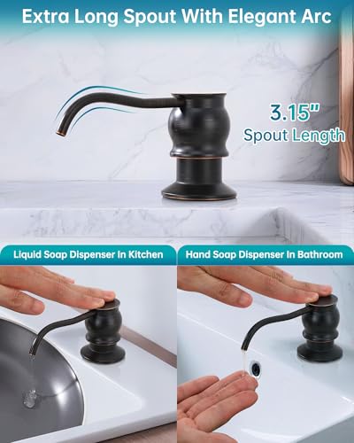 Brass Kitchen Soap Dispenser, Oil Rubbed Bronze in Sink Liquid Dish Soap Dispenser with High Capacity 500ML （17oz） ABS Bottle, Under Sink Hand Metal Dispenser Pump - color: Oil Rubbed Bronze, size: Without Hose