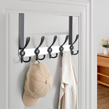 Over Door Hook 2.0 - Upgraded Version - Simple-Assembly, Strong, Heavy-Duty Stainless Steel 5-Tri-Hook Over The Door Hanger Rack, SimpleStrong Series, White & Black, Pack of 2 - color: White & Black
