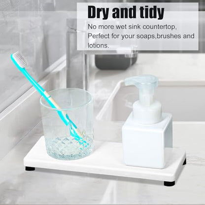 3PCS Stone Drying Tray, Water Absorbing Stone Tray for Sink, Stones Soap Trays, Fast Dry Diatomite Stones Mat,Used for Hand Soaps,Sponge,Toothbrush Holder in Bathroom Counter and Kitchen Sinks - color: 3pcs White