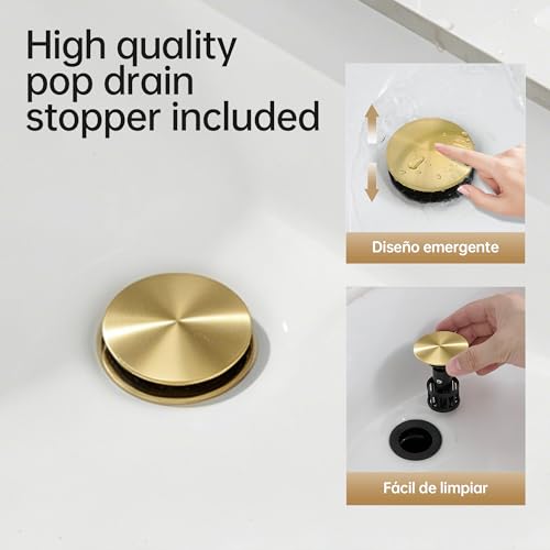 Bathroom Sink Faucet FRANSITON Centerset 8 Inch 2 Handle Bathroom Sink Faucet Lead-Free with Pop-up Drain Stopper and Supply Hoses (Brushed Gold, 8 Inch) - color: Brushed Gold