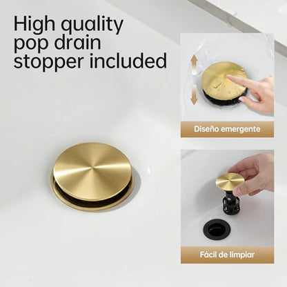 Bathroom Sink Faucet FRANSITON Centerset 8 Inch 2 Handle Bathroom Sink Faucet Lead-Free with Pop-up Drain Stopper and Supply Hoses (Brushed Gold, 8 Inch) - color: Brushed Gold