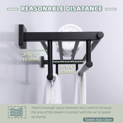 Angle Simple Bath Towel Shelf with 2 Holders, Matte Black, 27.56 Inches | Stainless Steel Bathroom Towel Rack with Double Bars, Extra Storage Space, Screw Wall Mount - color: Matte Black, size: 27.56-Inch