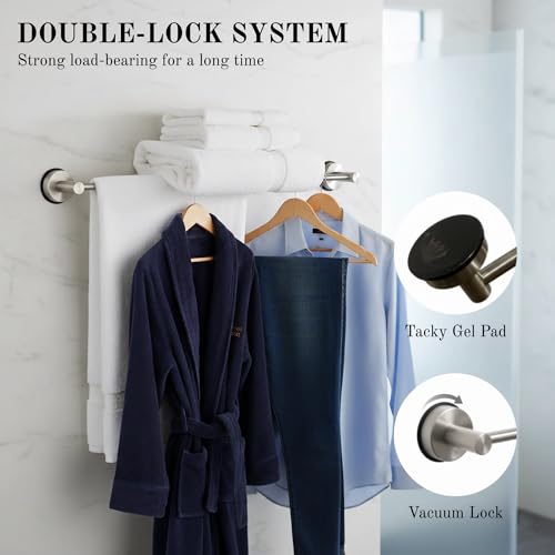 Suction Cup Towel Bar 17-28 Inch Adjustable Retractable Stainless Steel Towel Rack for Bathroom, RV & Renters - No Drill Heavy Duty Wall Mounted Holder, Removable for Glass & Tile (1, Silver) - color: Silver