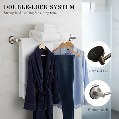 Suction Cup Towel Bar 17-28 Inch Adjustable Retractable Stainless Steel Towel Rack for Bathroom, RV & Renters - No Drill Heavy Duty Wall Mounted Holder, Removable for Glass & Tile (1, Silver) - color: Silver