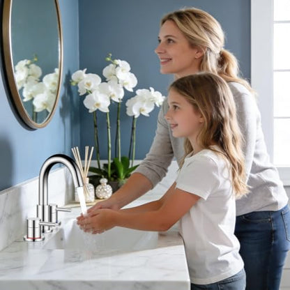 FGKQ 3-Hole 2-Handle Widespread Bathroom Sink Faucet, Chrome | Stainless steel, pop-up drain included, 360°swivel spout, for vanity sink 3-hole mount, 8-in widespread - color: Chrome