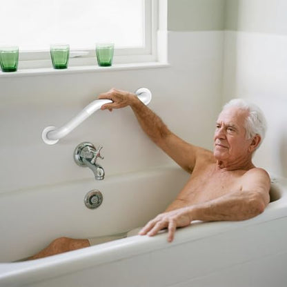 16 Inch Angled Shower Grab Bar White, Munzong 2 Pack Anti Slip Bathroom Grab Bar, Knurled Bathroom Balance Bar,Safety Hand Rail Support Handicap Elderly Injury Senior Assist Bath Handle-1.25” Tube | 2 Pack Knurled Bathroom Balance Bar Safety Hand Rail Sup