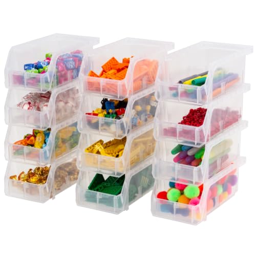 Small Stackable Plastic Storage Bins, 12-Pack, Clear | Open-Front Stackable Bins For Garage, Pantry, Closet & Office, 7"L X 4"W X 3"H, Nests When Empty, Durable Plastic, - color: Clear, size: Small, 12-Pack