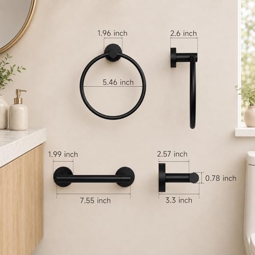 Toilet Paper Holder and Hand Towel Ring Bathroom Set | Matte Black,Stainless Steel,Wall Mount,Bathroom Accessories,Hand Towel Ring and Toilet Paper Holder Set,Easy to install - color: Matte Black