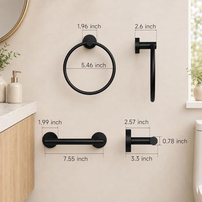 Toilet Paper Holder and Hand Towel Ring Bathroom Set | Matte Black,Stainless Steel,Wall Mount,Bathroom Accessories,Hand Towel Ring and Toilet Paper Holder Set,Easy to install - color: Matte Black