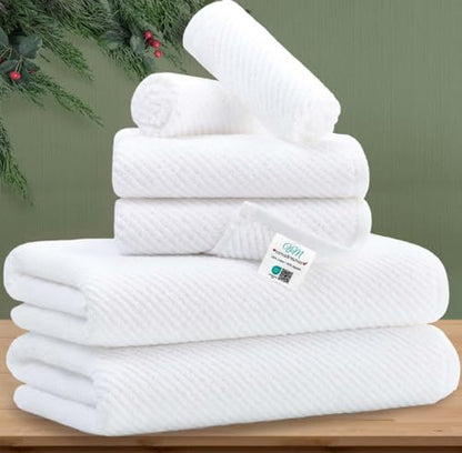 VOOVA & MOVAS White 6PC Towel Set, 100% Cotton | 2 Large Bath 30x56 In, 2 Hand 18x28 In, 2 Wash Cloths 13x13 In, Quick Dry, Thick, Hotel Shower Towel Luxury - color: White, size: 6 PC Bathroom Towel Set