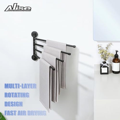 Alise Swivel Towel Rack,Folding 4 Arms Hand Towel Bars Towel Hanger for Bathroom,Wall Mount Drying Racks for Laundry,SUS304 Stainless Steel Swing Out Towel Holder Storage Space Saving,Matte Black | Space Saving Swing Arm Towel Rack for Bathroom Kitchen Ou