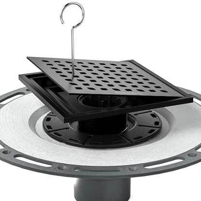 Square Shower Drain w/PVC Bonding Flange Base, 6" Matte Black | 304 Stainless Steel Drain w/ Drain Key for Low Profile Shower Tiles, CUPC Certified - color: Black6"
