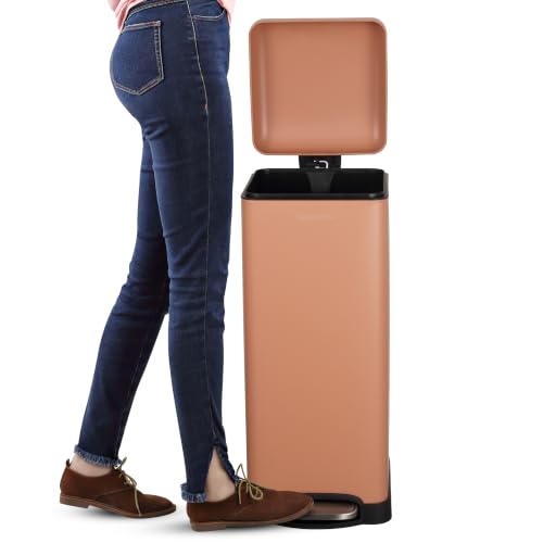 happimess Betty 8 Gal Step Trash Can Soft-Close Lid, Clay Rose | Removable Liner, Semi-Rectangular, Steel Pedal, Iron Powder Coated, 27" Height, Non-Skid Base - color: Clay Rose