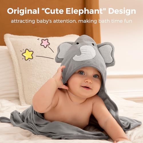 Momcozy Baby Towel, 5pcs Baby Bath Towel Set，Soft&Breathable，Elephant - color: Grey