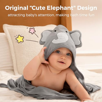 Momcozy Baby Towel, 5pcs Baby Bath Towel Set，Soft&Breathable，Elephant - color: Grey