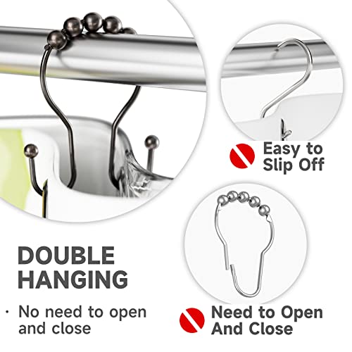 Bathway Shower Curtain Hooks Bronze Shower Curtain Rings Rust Proof Double Hook Shower Curtain Hooks, 12 Pcs Shower Hooks for Shower Curtain, Shower Rings for Curtain Bathroom, Metal Shower Rod Hooks - color: Bronze