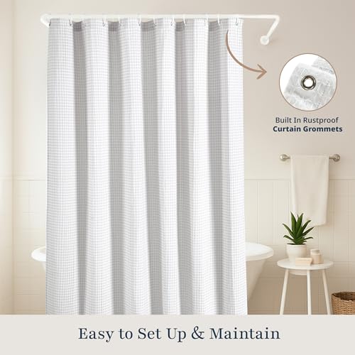 LANE LINEN Classic Hotel Shower Curtain for Bathroom - 72W x 72H - Luxury Waffle Weave - Heavyweight Fabric that Hangs Well, Water Repellent & Quick Dry - Header with Stainless Steel Grommets - White - color: 04: Waffle - White, size: 72"W x 72"L (Pack of