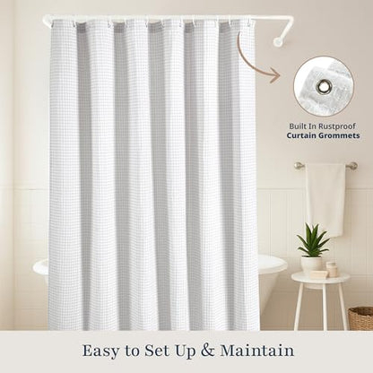 LANE LINEN Classic Hotel Shower Curtain for Bathroom - 72W x 72H - Luxury Waffle Weave - Heavyweight Fabric that Hangs Well, Water Repellent & Quick Dry - Header with Stainless Steel Grommets - White - color: 04: Waffle - White, size: 72"W x 72"L (Pack of