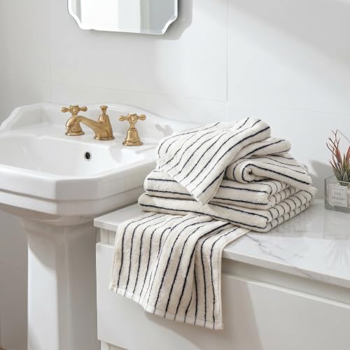 6 Piece Black and White Striped Hand Towels,100% Cotton Bathroom Towels Ultra Soft and Highly Absorbent Hand Towels for Bathroom Kitchen, Showering, Spa, Gym,Hotel (13” x 29”) - color: White